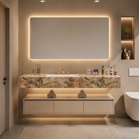 Meuble-lavabo mural moderne avec miroir intelligent et plan de travail en pierre, taille personnalisable OEM/ODM