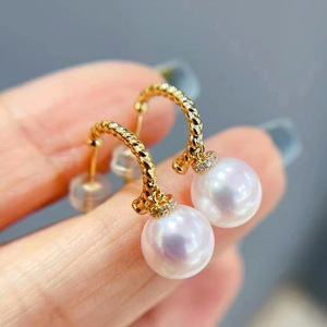 S925 <b>Silver</b> DIY <b>Pearl</b> Accessories Gorgeous 8-12mm Round Beads on Empty Stand 21617 Jewelry <b>Earrings</b> - Product Image 1