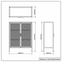 Buffet moderne en métal grillagé, 8 couleurs, pieds hauts, compatible robot aspirateur, 800x400x1015mm, rangement pour salon