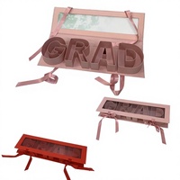Boîte cadeau de remise de diplôme en carton rigide pliable 3D, avec fenêtre, motif floral et lettres 'Fashion Grad', poignée et cœur doré à chaud