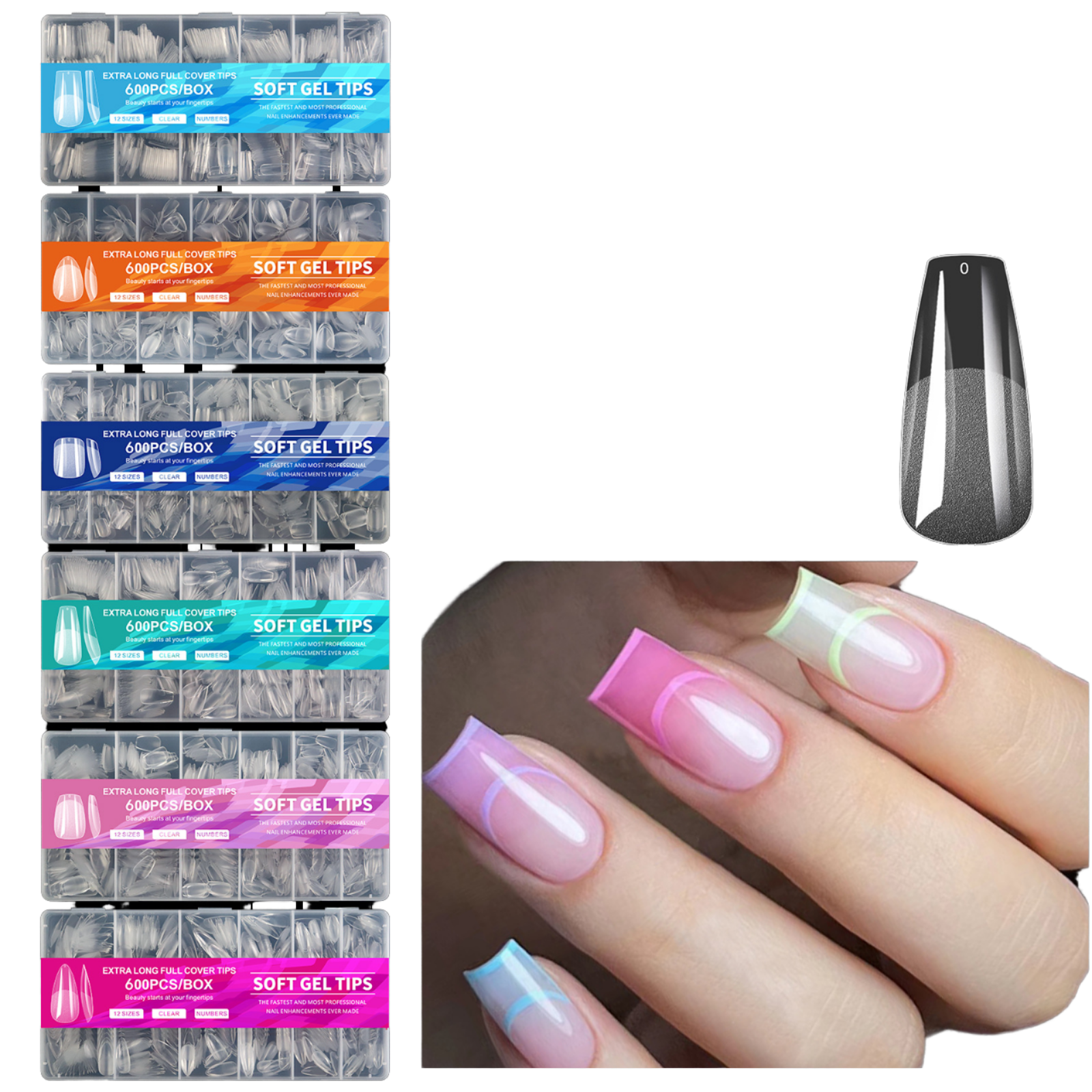 Wholesale 600pcs/box Full Cover Press on Nail Tips French Square False Nail Extension Tips Nail