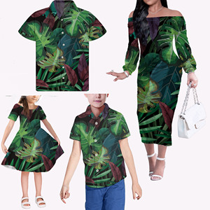 Gaun Pola Tanaman Tropis Wanita, Lengan Panjang Gaun Hawaii dan Kemeja Musim Panas Pakaian Cocok untuk Keluarga Pakaian Serasi - Product Image 1