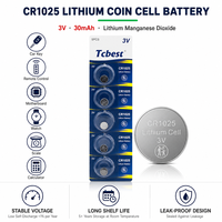 Nouvelle arrivée : Pile bouton CR1025 3V 30mAh au lithium, durée de vie 1 an, étanche, tension stable pour clé de voiture, montre, télécommande