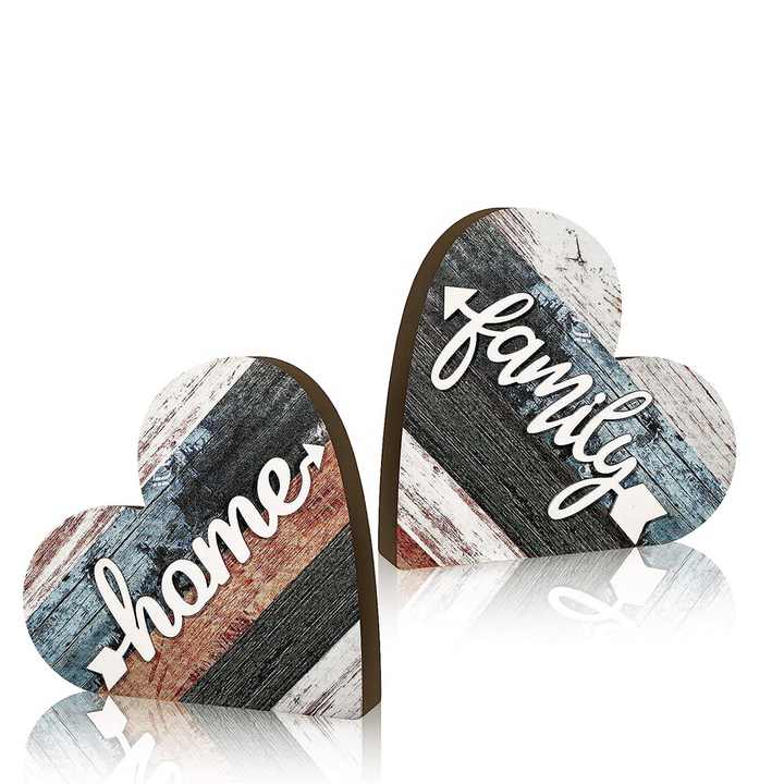 Valentine's Day Wooden Heart Table Signs - Set Of 6 Double-Sided Love Phrase Decor For Tiered Trays, Shelf