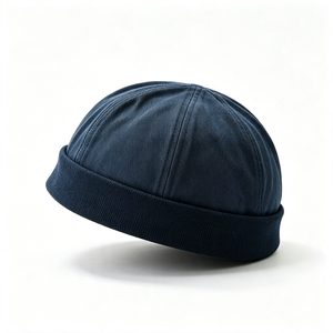 Unisex Docker <b>Cap</b> <b>Brimless</b> Woven Washed Cotton Skullcap Rolled Cuff Hat Retro Streetwear 3D Embroidery Outdoor Image Custom - Product Image 3