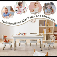 Bureau pour tout-petits réglable en hauteur avec 4 sièges, bureau moderne avec motif graffiti, ensemble table et chaise pour enfants pour l'école