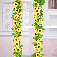 2Pcs Guirlande Artificielle de Tournesol Jaune Fleur Vigne Mariage Arche Florale Décor