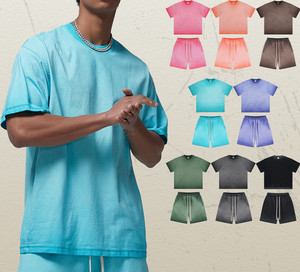 Set T-shirt Oversize e Pantaloncini da Uomo JUVEN in Cotone 100% Traspirante, Stile Vintage Streetwear, Lavaggio Acido, Effetto Sbiadito dal Sole, Taglie Forti - Vendita all'Ingrosso - Product Image 4