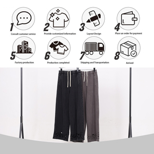 Pantalon large vintage délavé pour homme, en pur coton, style streetwear, avec cordon de serrage, service OEM - Product Image 5