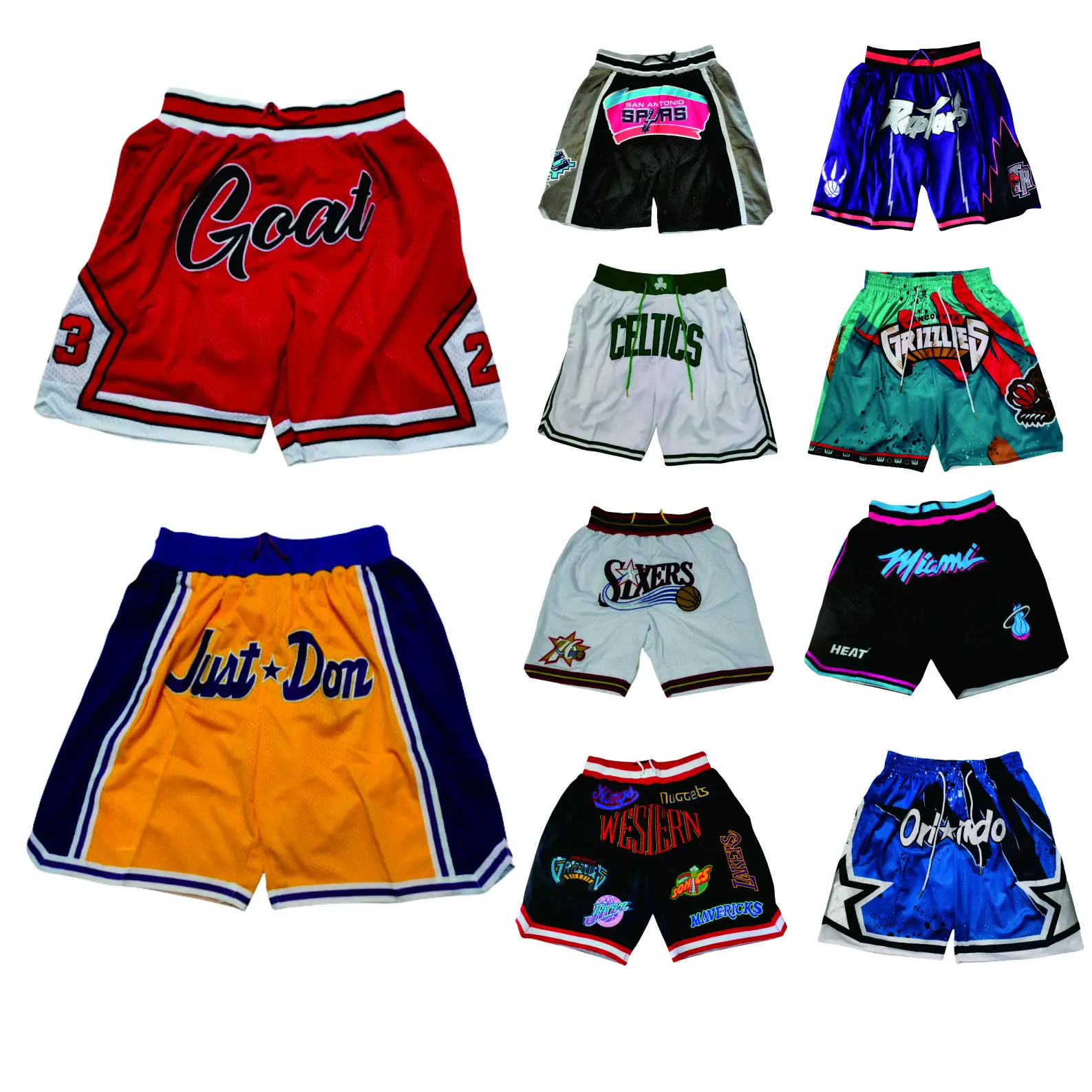Pantalones cortos de NBAing de baloncesto americano de alta calidad 2024, pantalones cortos de malla para hombre para los 32 equipos