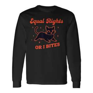 T-shirt graphique Equal Rights Or I Bites Cat pour adulte, unisexe, col rond, manches courtes, design humoristique et féministe - Product Image 1