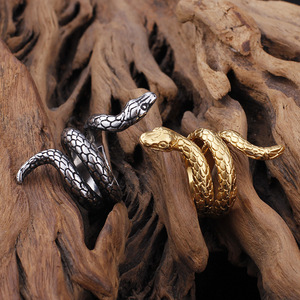 Kalen anelli retrò da dito di alta qualità anello da uomo in acciaio inossidabile placcato oro 18 carati nero a forma di serpente aperto - Product Image 5