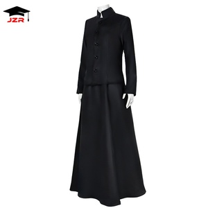 Robe <span class=keywords><strong>de</strong></span> prêtre noire, vêtement religieux, <span class=keywords><strong>soutane</strong></span> noire - Product Image 2