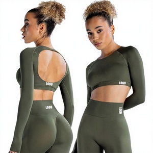 ชุดโยคะแขนยาวแบบครอป ดีไซน์ใหม่สุดเท่ ไร้สายรัดหลัง เอวสูง ไร้ตะเข็บ ระบายอากาศได้ดี ยืดได้สี่ทิศทาง ไซส์พลัส - Product Image 3