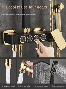 Ensemble <span class=keywords><strong>de</strong></span> <span class=keywords><strong>douche</strong></span> mural <span class=keywords><strong>de</strong></span> luxe OEM/ODM noir et or 4 fonctions avec système <span class=keywords><strong>de</strong></span> <span class=keywords><strong>douche</strong></span> pluie et mitigeur <span class=keywords><strong>thermostatique</strong></span> pour hôtel - Product Image 3
