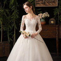 Robe de mariée élégante en dentelle à manches longues et longueur ras du sol, dernière conception, en PU, fabriquée en Chine, vente en gros d'usine