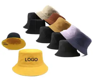 Chapeaux de seau personnalisés en coton de couleur unie, vente en gros de casquettes de pêcheur à large bord avec logo brodé, chapeaux de seaux simples et décontractés