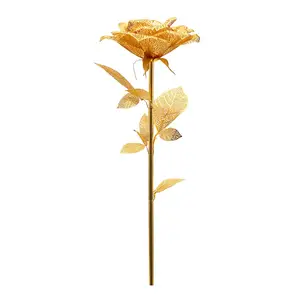 圣诞礼品套装Piececool 3D金属拼图金色玫瑰人造花DIY金属工艺品用于收集、促销和礼品