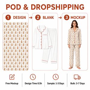 Conjunto de Pijama Navideño Boho Personalizado con Cuello de Satén Dorado, Ropa de Dormir de Poliéster para Mujer, POD MOQ 1PC, Dropshipping - Product Image 2