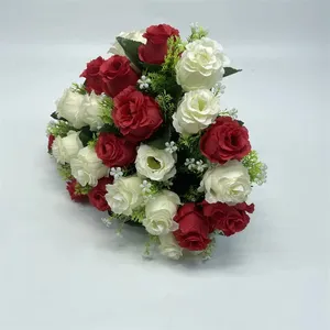 BS0093 24 Haed Gourd Flower Buds Bouquet Decoration Red And White Rose Flowers Artificial Bunches