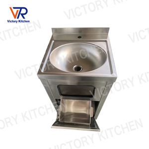 อ่างล้างมือแบบอ่างเดี่ยวสำหรับการแพทย์ ยี่ห้อ VICTORY KITCHEN พร้อมถังขยะและแผ่นกันน้ำกระเด็น รับน้ำหนักได้ 100 กก. สีเงิน สำหรับโรงพยาบาลและโรงแรม - Product Image 1