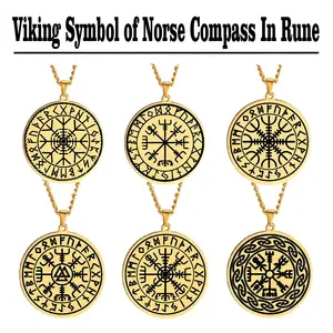 Collar con Colgante <span class=keywords><strong>de</strong></span> Acero Inoxidable Color Negro y Dorado con <span class=keywords><strong>Runas</strong></span> <span class=keywords><strong>Vikingas</strong></span> <span class=keywords><strong>de</strong></span> Protección, Brújula Vegvisir, Talismán, Grabado Láser - Product Image 4