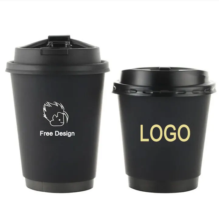 Op Maat Gemaakte Biologisch Afbreekbare Wegwerp Koffie Papier Cup Enkele Dubbele Rimpel Muur Papier Koffiekopjes Met Deksels En Mouw