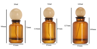 Flacon de parfum en verre ambré de luxe, forme élégante, 30 ml, 50 ml, 100 ml, avec bouchons en bambou pour cosmétiques et parfums