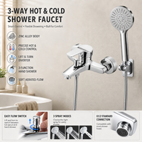 Pommeau de douche moderne en alliage de zinc chromé, finition huilée, avec modes de jet pluie, massage et cascade, et cartouche céramique, pour appartements et hôtels