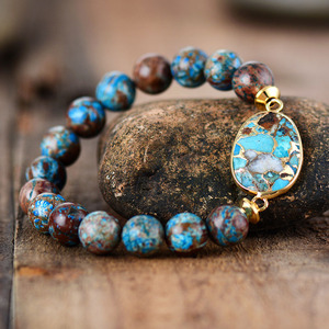 Amazonian Elastic Natural Stone <b>Beaded</b> Bracelet 10mm Golden <b>Thread</b> Pine Tianjiang Stone Bezel Setting Gift Jewelry - Product Image 3
