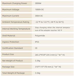 อะแดปเตอร์ชาร์จรถยนต์ไฟฟ้ากระแสตรงแบบเร็ว 1000V 300A GBT เป็น CCS2 สำหรับรถยนต์ยุโรป เช่น Benz EQ, BMW, BYD, VW ID, Audi, Smart, Volvo, Tesla, CHERY, Geely - Product Image 3