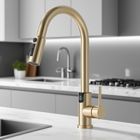 Robinet de cuisine en laiton noir mat anti-traces de doigts, avec douchette extractible pour eau chaude et froide, facile à nettoyer, à arc élevé