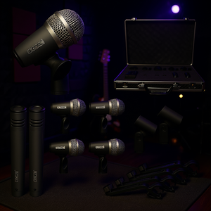Kit de micrófonos de batería de 5 piezas, juego de micrófonos dinámicos con cable XLR de 7 piezas para uso en estudio, escenario y en vivo, con estuche y soportes. - Product Image 2