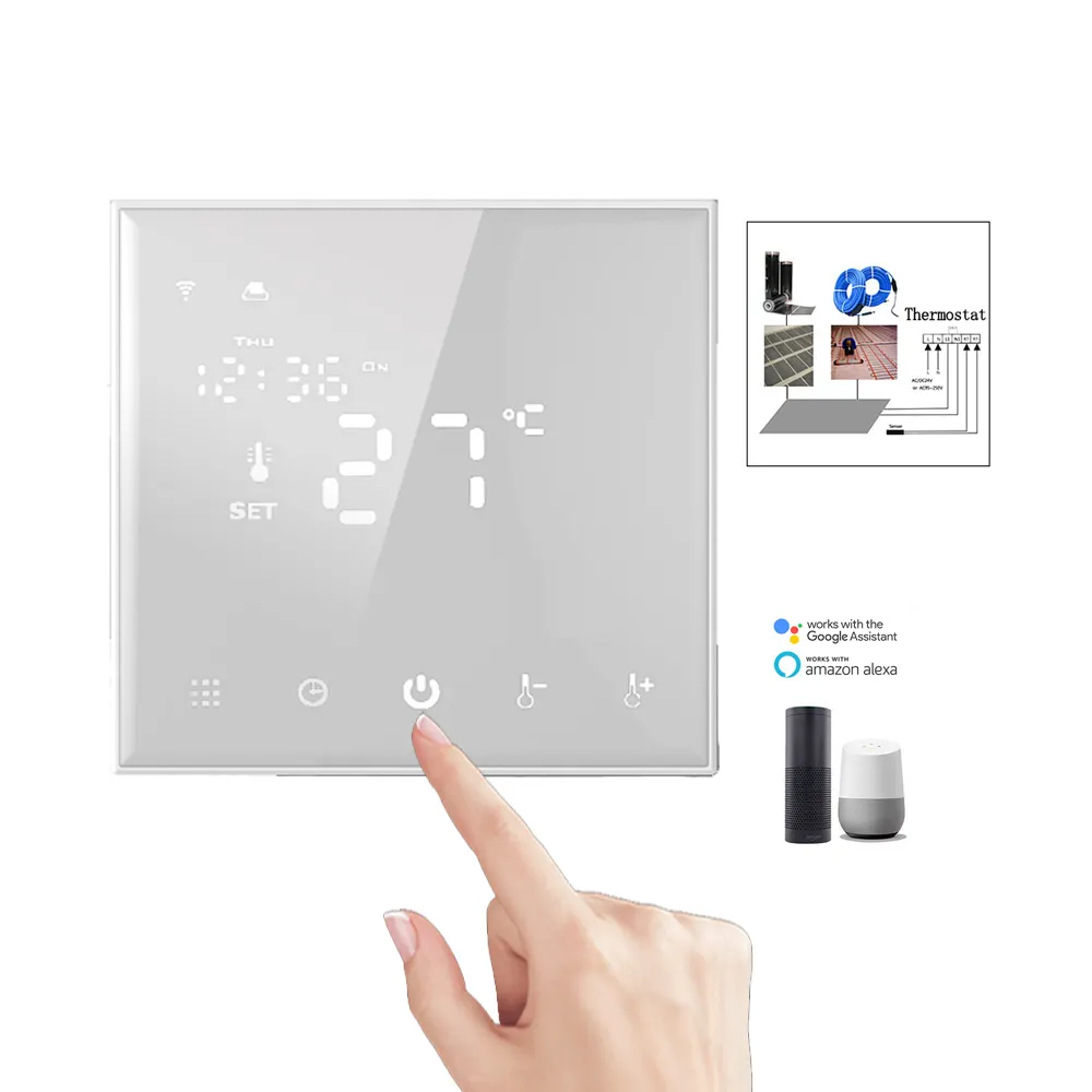 Écran tactile en verre ultra-fin Europe Thermostat numérique chauffage au sol sans fil Thermostat de chambre LED Thermostat intelligent nouveau