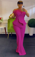 Combinaison Décontractée Femme Style Européen et Américain, Épaules Dénudées, Taille Haute et Jambes Larges Grande Taille