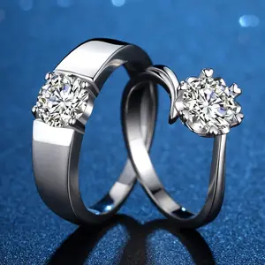 스털링 실버 moissanite 반지 6 발톱 클래식 높은 탄소 다이아몬드 커플 반지 결혼 선물 약혼 반지