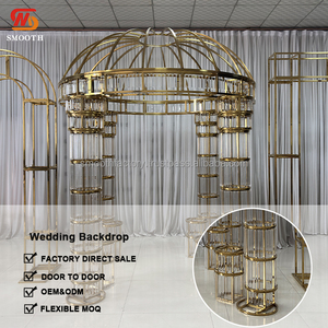 LEDA Wedding Events Hot Sale Round Metal Metal Wedding Pavilion <b>Gold</b> Stainless Steel <b>Backdrop</b> Arch - Product Image 4