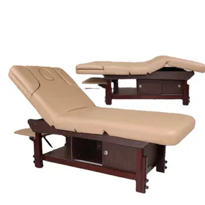 Luxe Design Spa Massagetafel Multifunctionele Schoonheidssalon Meubels Verstelbaar Cosmetisch Wimperbed Met Bruine Massief Houten Voet