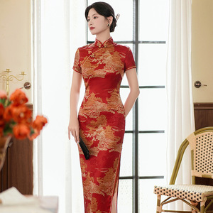 Nuevo Vestido Largo <span class=keywords><strong>Cheongsam</strong></span> <span class=keywords><strong>de</strong></span> Satén para Mujer, Primavera/Verano, Estilo Retro, Ajustado, Elegante, para Fiesta, Actuación, Tradicional Chino - Product Image 3