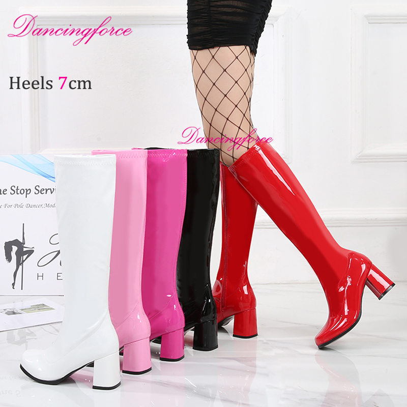 Costume Boots Red Gogo Boots Wide Calf Halloween Festive Red Knee