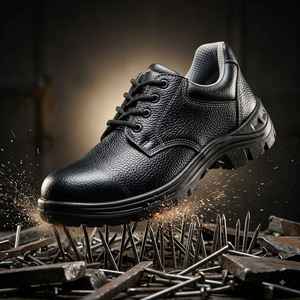 Chaussures de sécurité en cuir pour hommes très demandées, avec embout en acier et doublure en maille respirante pour la protection industrielle, disponibles à la vente - Product Image 1