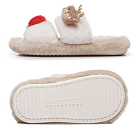 Pantoufles d'intérieur en peluche pour femmes, à bout ouvert, avec logo personnalisé, décorations de Noël détachables, motif dessin animé, vente en gros pour le Nouvel An