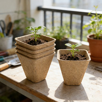 Pots à semis en pulpe de papier biodégradable sans tourbe, avec trous de drainage, durables, écologiques, pots de pépinière carrés de 0,7 gallon pour