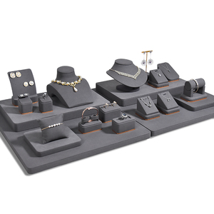 Jinsky mới nhất thiết kế cổ điển sang trọng tùy chỉnh tối màu xám đồ trang sức Showcase Set cho Bông tai hiển thị vòng vòng Vòng trang sức hiển thị Set - Product Image 5