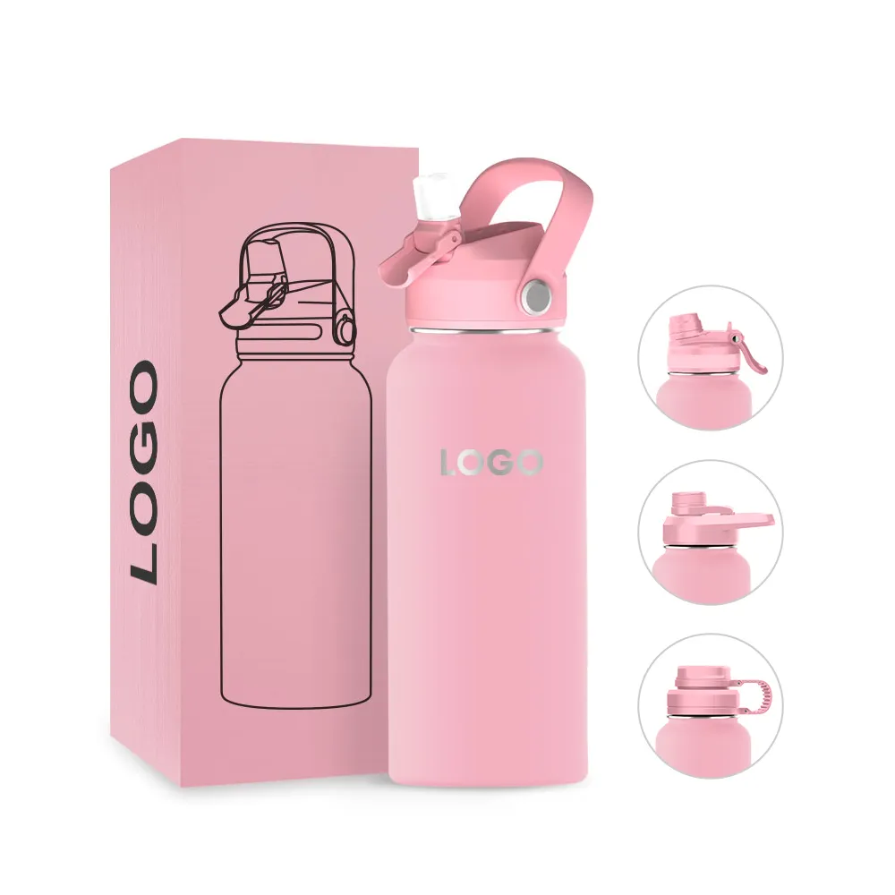 Custom Logo 32 oz Stainless Steel Double Wall Insulated Sports Water Bottle with Lid and Straw