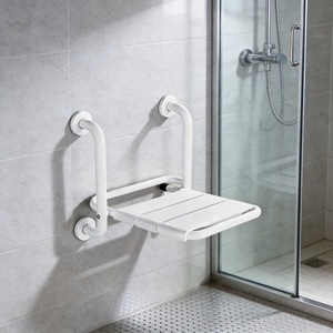 Wall Mounted <b>Folding</b> Bathroom <b>Stool</b> With Handrails 250 Lb Capacity For Elderly And Disabled <b>Shower</b> Safety - Product Image 1