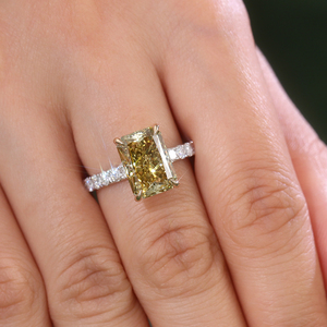 5.06carat Fancy Vivid yellow Radiant Cut lab grown diamond engagement <b>ring</b> custom <b>two</b> tone gold Set with large diamond <b>rings</b> - Product Image 3