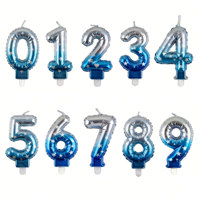 0-9 Blau-Silber Zahlenballon-Kerzen-Set Umweltfreundlich Unparfümiert Farbverlauf Folien-Kindergeburtstag Foto-Requisiten Tortendekoration