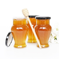 Bouteilles en verre transparentes en forme de V de 212 ml (7 oz) de qualité supérieure et abordables avec bouchons en fer blanc noir pour sauces, miel, aliments, épices, remplissage à chaud