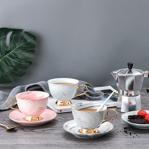 ชุดแก้วกาแฟและจานรองถ้วยเซรามิกสุดชิค,แก้วแฟชั่นเคลือบทองเคลือบดินเผาชาอาหารเช้าเหยือกนมตอนเช้า - Product Image 1